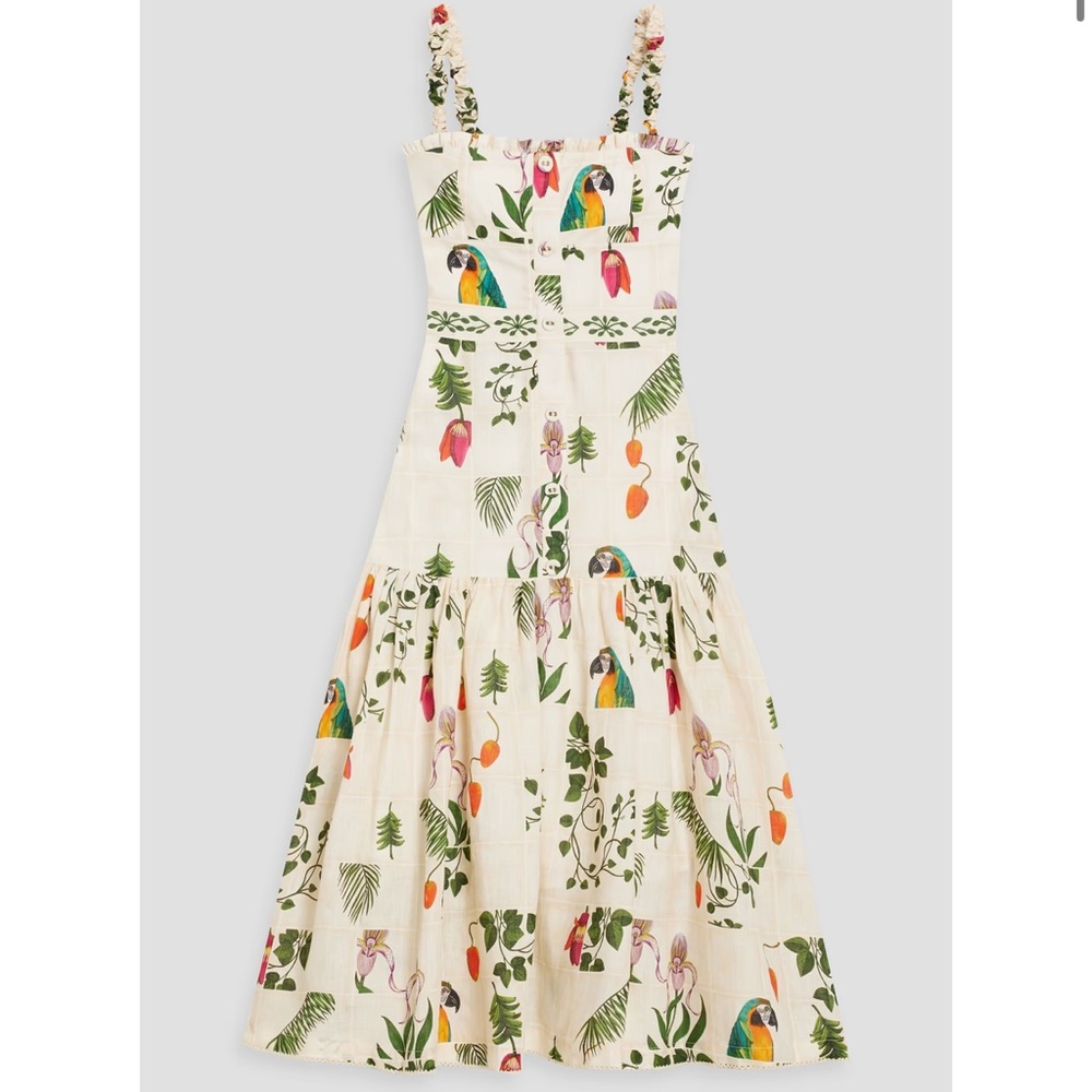 Agua by Agua Bendita Nispero Bouquet tiered printed linen midi dress size L